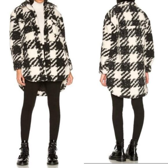 Beach Riot Ingrid Jacket Plaid Sherpa Teddy Button Up Small S Fuzzy Cozy Shacket - Picture 1 of 13